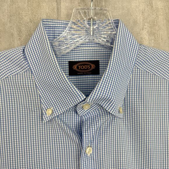 Tod's Made In Italy Shirt Men’s 42/16.5 Plaid Button Up Long Sleeve Designer - Picture 3 of 12